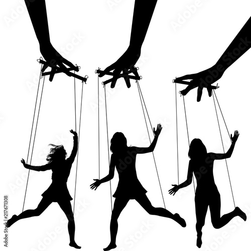 Obraz na płótnie Manipulating arms controlling puppet silhouettes