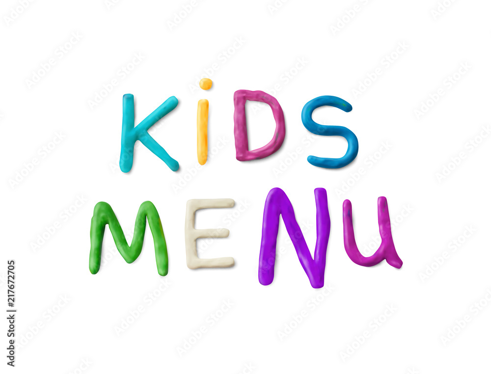 Handmade modeling clay words kids menu. Realistic 3d vector lettering isolated on white background. Creative colorful design. Children cartoon style. Handmade modeling clay words kids menu. Realistic 3d vector lettering isolated on white background. Creative colorful design. Children cartoon style.