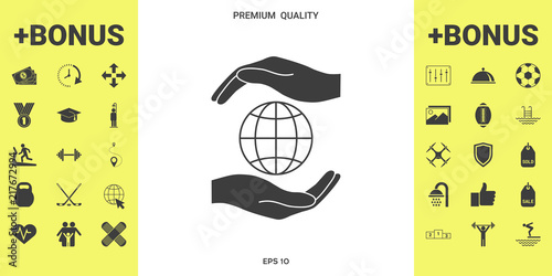 Hands holding Earth - protect icon