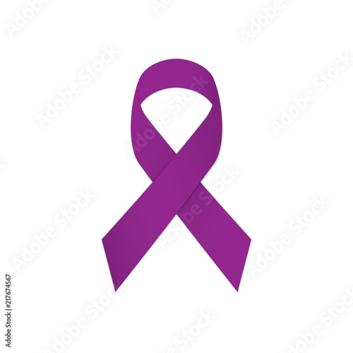 Purple ribbon on a white background. Testicular cancer.