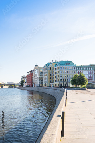 Summer. Morning. View of Yakimanskaya embankment in the historical center of Moscow.