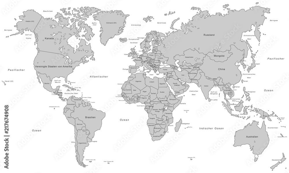 World Map - High Detailed Vector (Beschriftung Deutsch)