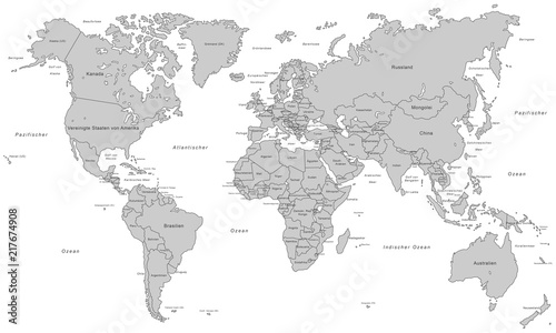 Mapa świata - wysoko szczegółowe wektor (niemiecki napis)