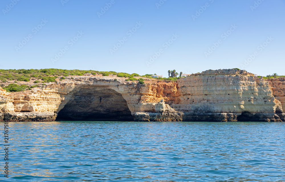 Large cave in the cliffs near Carvoeiro in Portugal