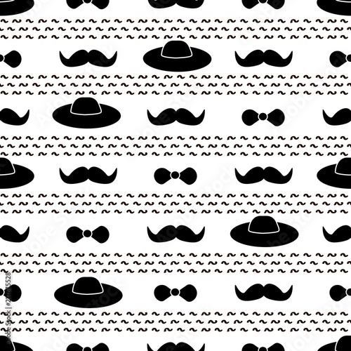 Seamless pattern with black mustache and circles.