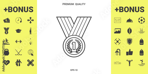 Medal with Laurel wreath. Line icon