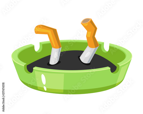 Crumpled bulls, broken cigarettes and tobacco in an ashtray.
