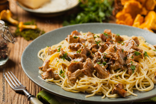 Spaghetti with mushroom chanterelles