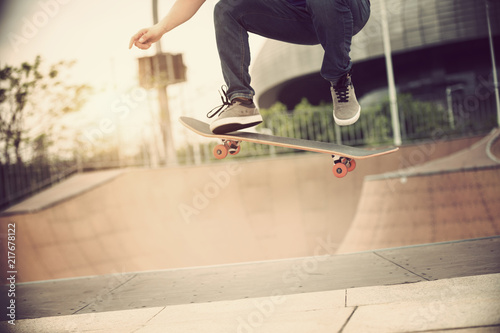 Skateboarding on skatepark ramp