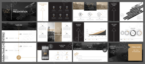 Brown, black, elements of presentation templates, white background. Slide set. 2018. Regional infographic. Business presentations, corporate reports, marketing, advertising, annual, booklets, banners photo