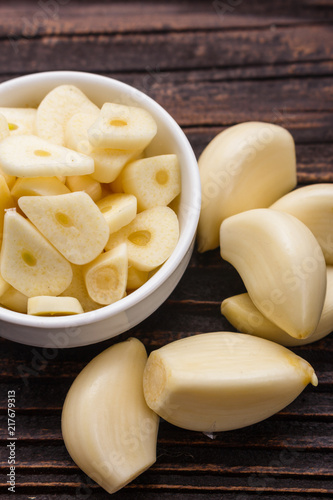 fragrant garlic on a wooden rustic background