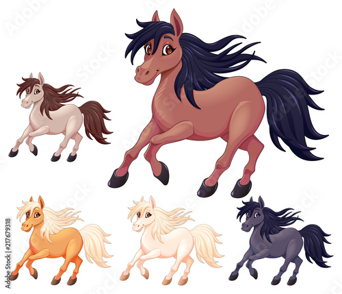 Set of different cartoon horses