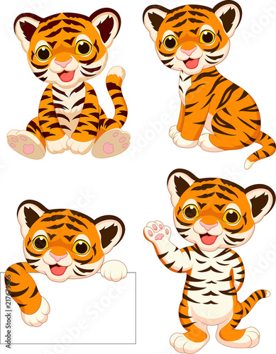 Fototapeta Naklejka Na Ścianę i Meble -  Cartoon baby tigers collection set
