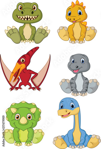 Fototapeta Naklejka Na Ścianę i Meble -  Cute baby dinosaurs cartoon collection set