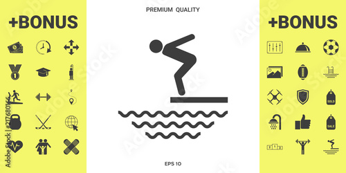 Swimmer on a springboard, Jumping into the water - icon