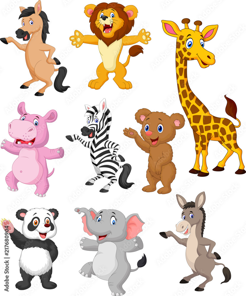 Wild animals cartoon collection set Stock Vector | Adobe Stock