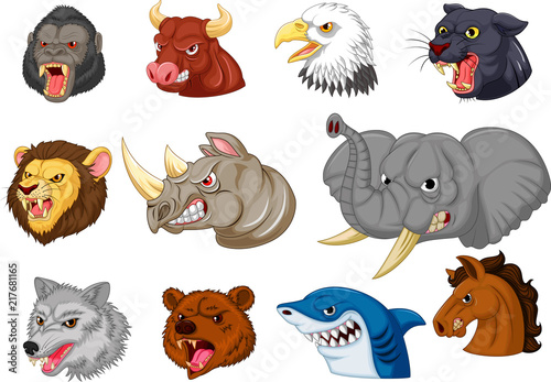 Cartoon angry animals head collection set
