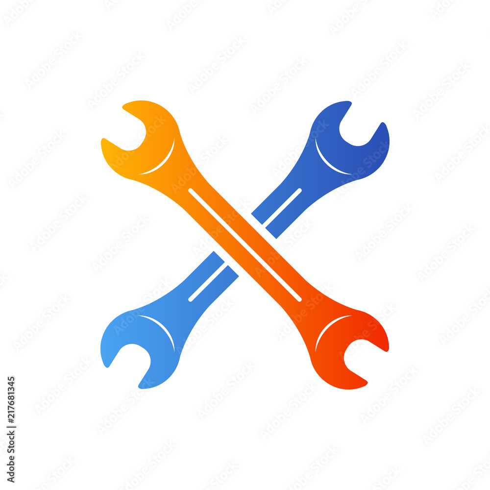 Icono plano llaves cruzadas en azul y naranja Icono plano llaves cruzadas en azul y naranja