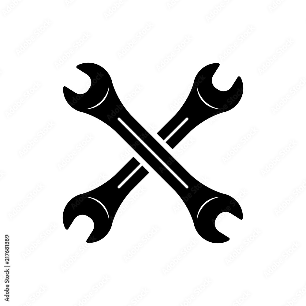 Icono plano llaves cruzadas en color negro Icono plano llaves cruzadas en color negro