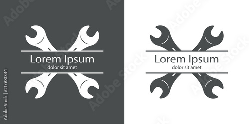 Icono plano llaves cruzadas con cinta con texto en gris y blanco