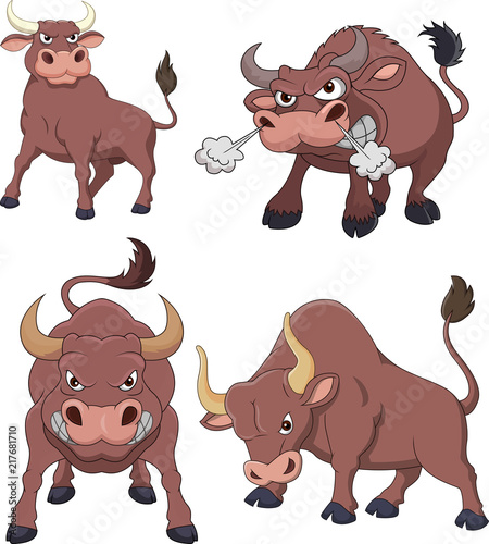 Cartoon angry bull collection set