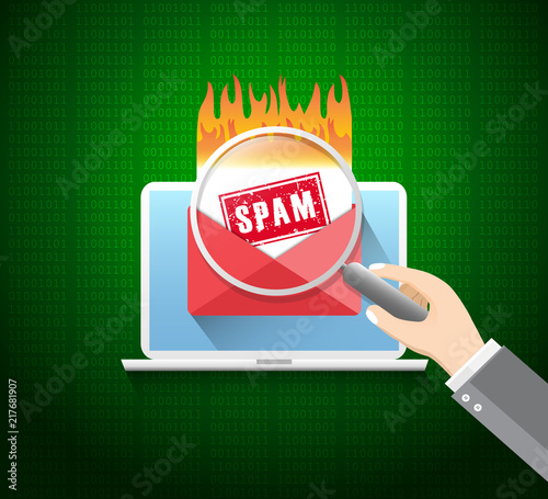 Cyber Crime & Spam Concept with e-mail message alert, Spam, Virus, Bug and Error system, vector illustration.