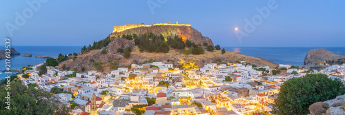 Canvastavla Panoramic View of Lindos at Dusk, Rhodes - Greece