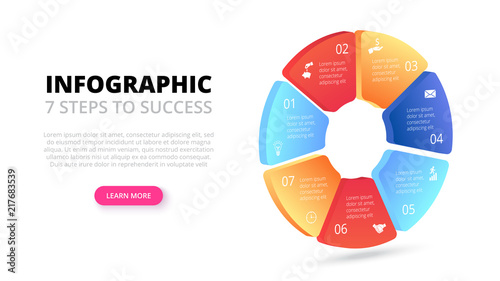 Vector gradient circle. Business template for presentation. Creative concept for isometric infographic with 7 steps, options, parts or processes.