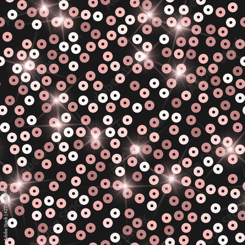 Glitter seamless texture. Admirable pink particles. Endless pattern made of sparkling sequins. Cute 