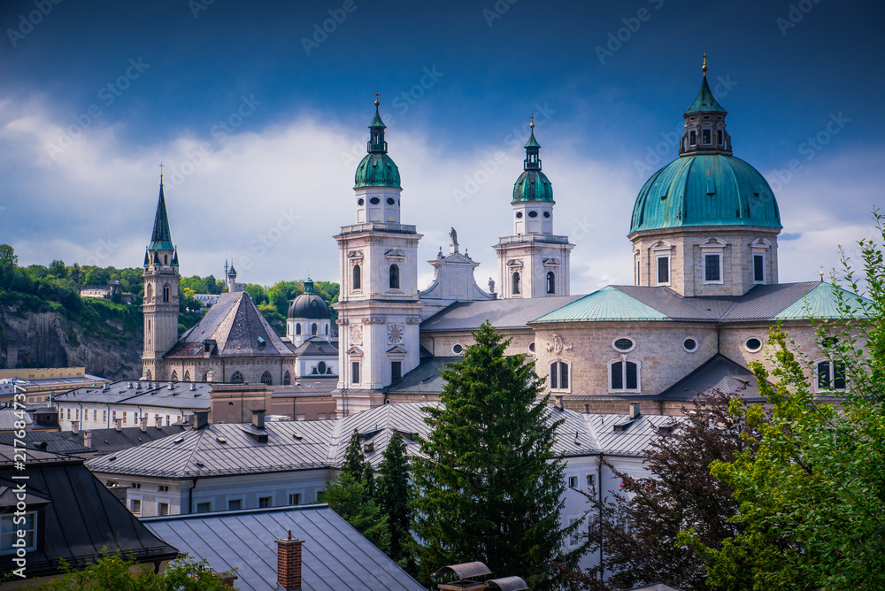 Historic city of Salzburg with famous Salzburg Cathedral
