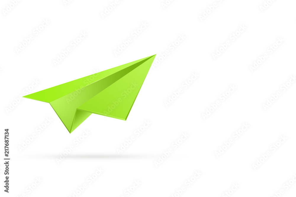 Green paper airplane on a white background. The concept of starting a business, a new beginning, all over again. start ap. Green paper airplane on a white background. The concept of starting a business, a new beginning, all over again. start ap.