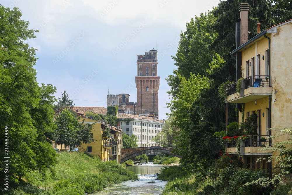 Padova, Italy - May, 6, 2018: Houses on a bank of channel in Padova