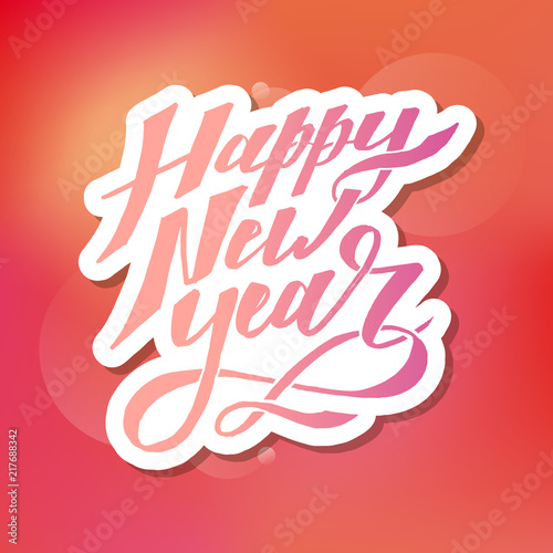 Happy New Year Vector Phrase Lettering Calligraphy Brush Watercolor
