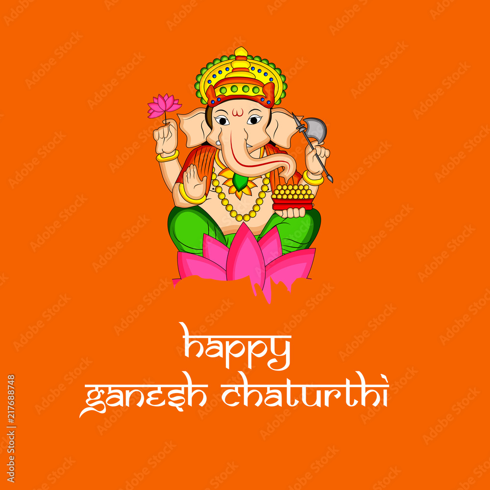 illustration of Hindu God Ganesh with happy Ganesh Chaturthi text on the occasion of Hindu Festival Ganesh Chaturthi 