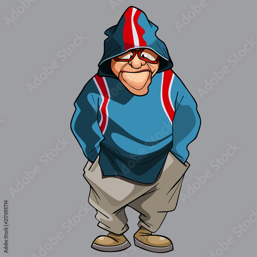 cartoon pensive man in glasses and hood