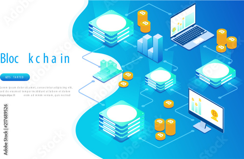 Blockchain modern flat design isometric concept. Cryptocurrency concept. Landing page template. Conceptual isometric vector illustration for web and graphic design.