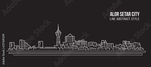 Cityscape Building Line art Vector Illustration design - Alor setar city