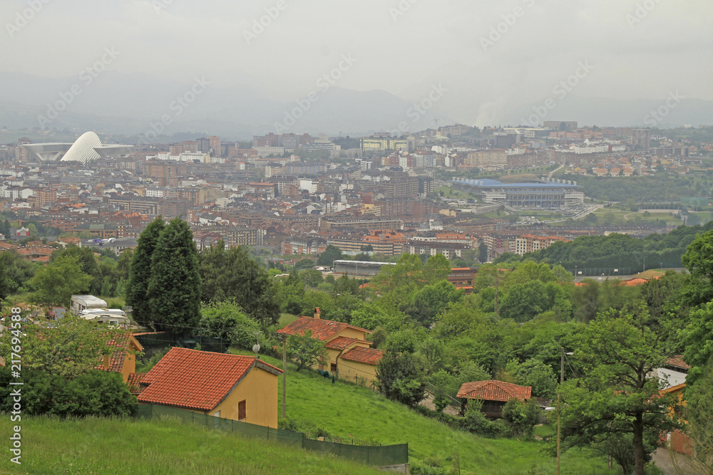 view of city Oviedo from mountain Naranco