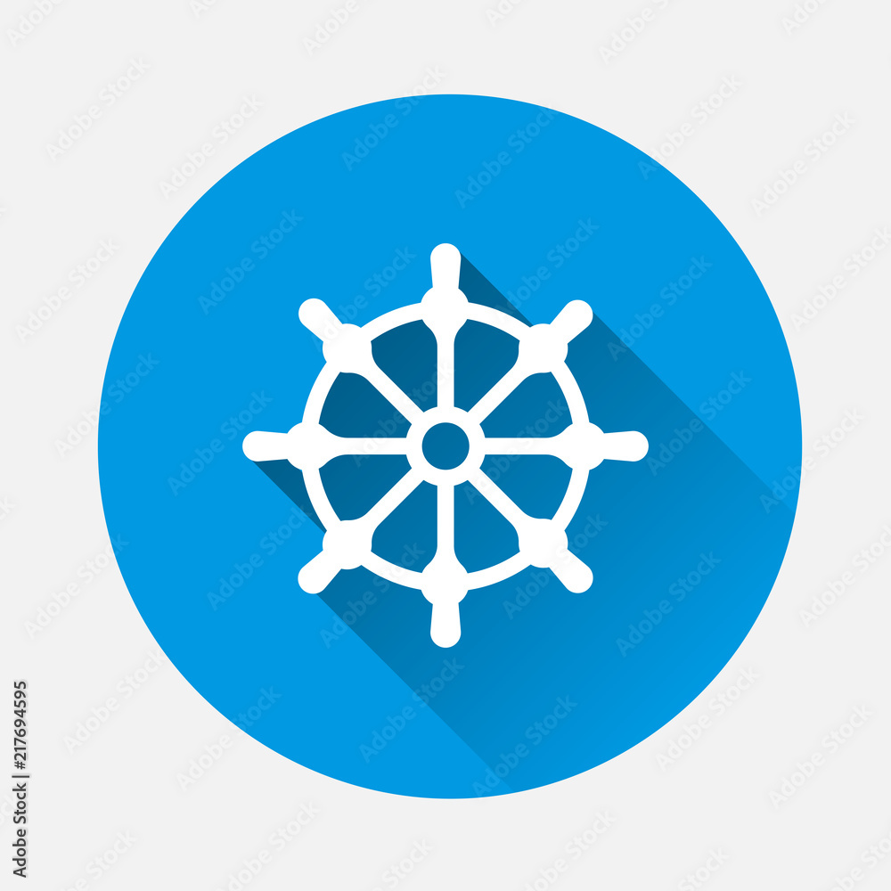 Ship wheel. Boat steering wheel icon. Vector illustration on blue background.  Flat image ship wheel with long shadow. Layers grouped for easy editing  illustration. For your design. Stock Vector | Adobe Stock