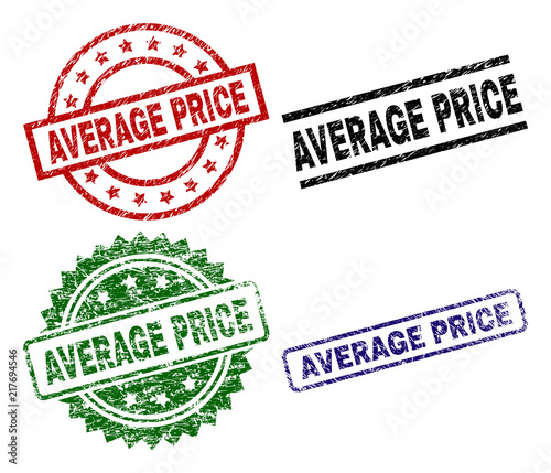 AVERAGE PRICE seal prints with distress surface. Black, green,red,blue vector rubber prints of AVERAGE PRICE tag with retro surface. Rubber seals with round, rectangle, rosette shapes.