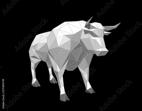 Abstract polygonal bull. Isolated on black background. Vector illustration.