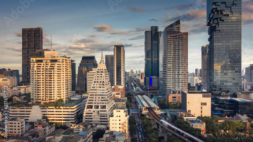Cityscape of Bangkok Urban City, Thailand, Business Downtown Financial Center and Transit Infrastructure of Capital City, Thailand. Real Estate Development and Public Transportation in Bangkok