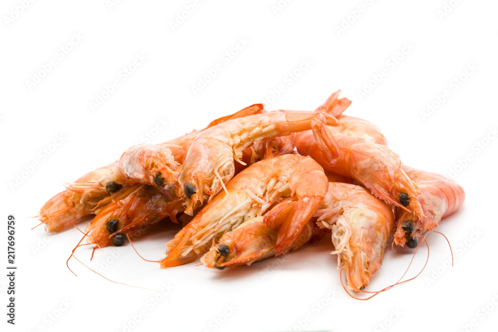 Grilled shrimps isolated on white background. Grilled shrimps isolated on white background.