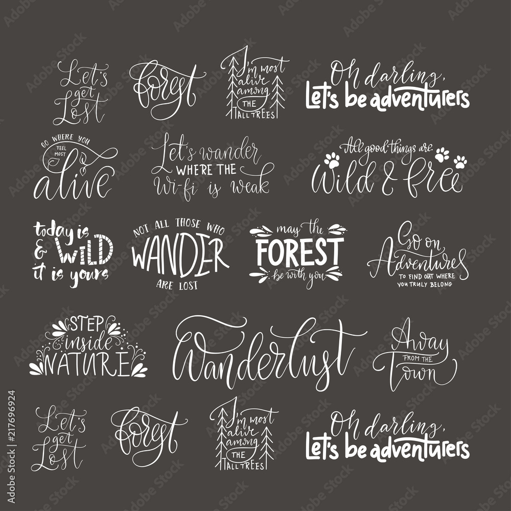 Ταπετσαρία Big collection of adventure, outdoors and travel vector quotes