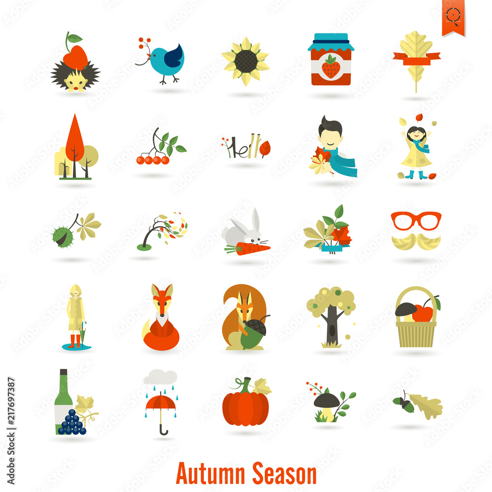 Set of Flat Autumn Icons Set of Flat Autumn Icons