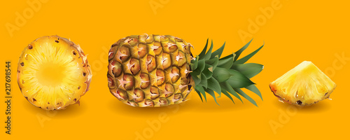 Pineapple on a bright yellow background