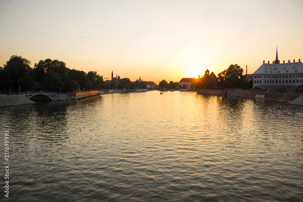 soft focus park outdoor old city street river waterfront district environment with soft colors in summer calm evening time