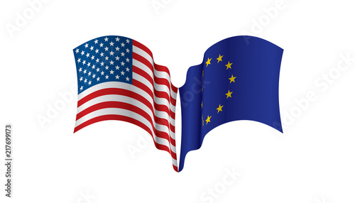 European Union and American flags. Vector illustration.