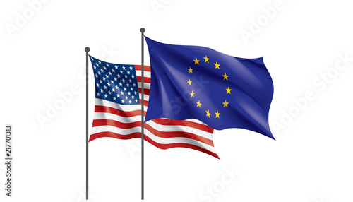 European Union and American flags. Vector illustration.