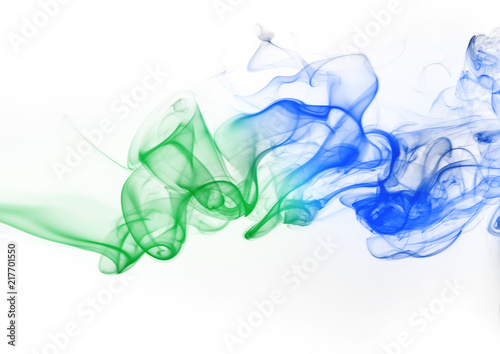 Green and blue smoke abstract on white background